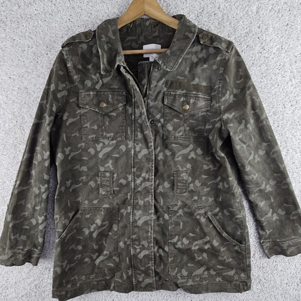 Market & Spruce Stitch Fix Camo Utility Jacket Size XL Pockets Brass Buttons Zip